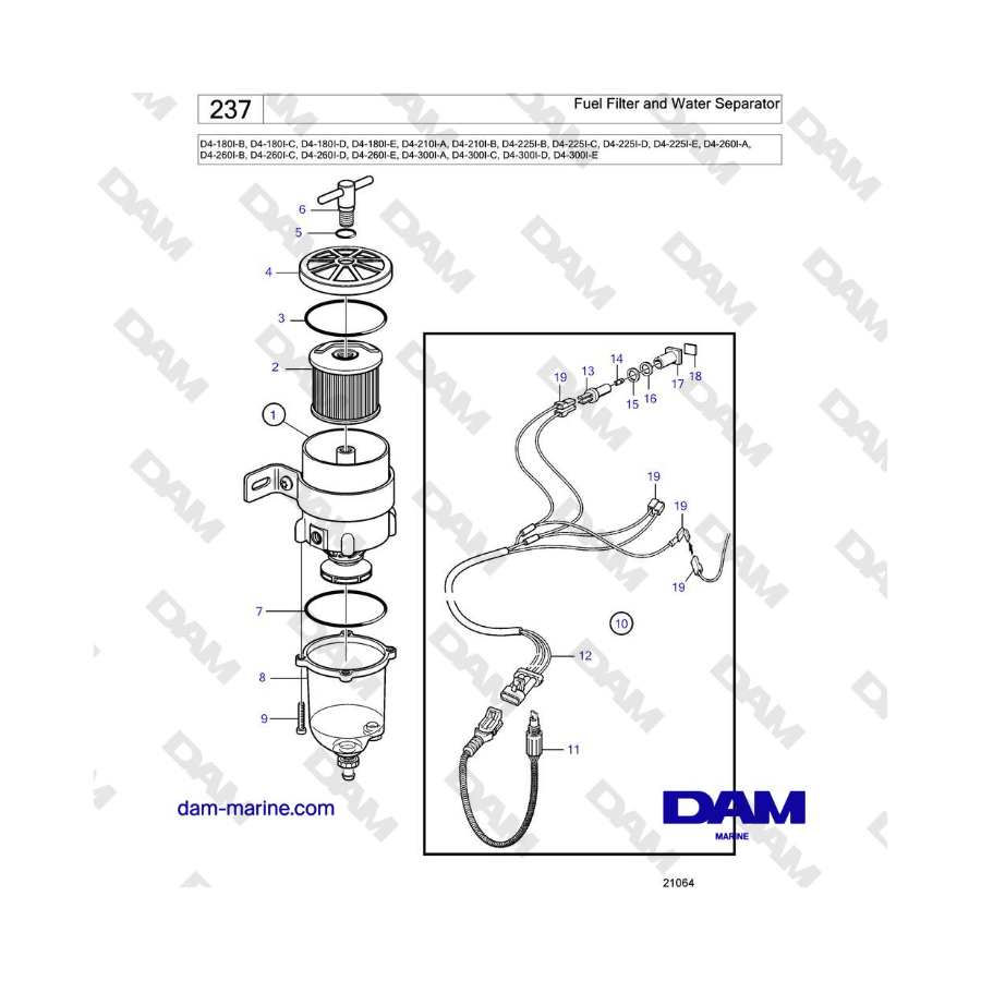 Volvo Penta D4-180I / D4-210I / D4-225I / D4-260I / D4-300I - Filtro de combustible y separador de agua