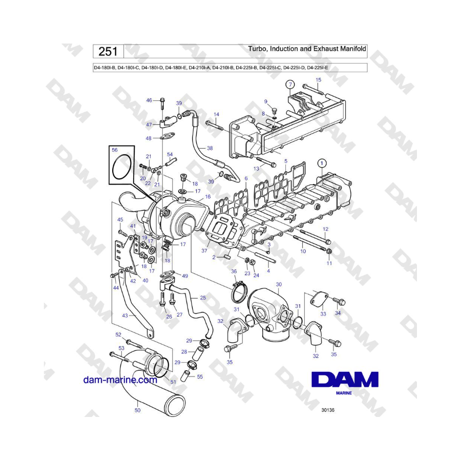 Volvo Penta D4-180I / D4-210I / D4-225I - Colector Turbo, Admisión y Escape