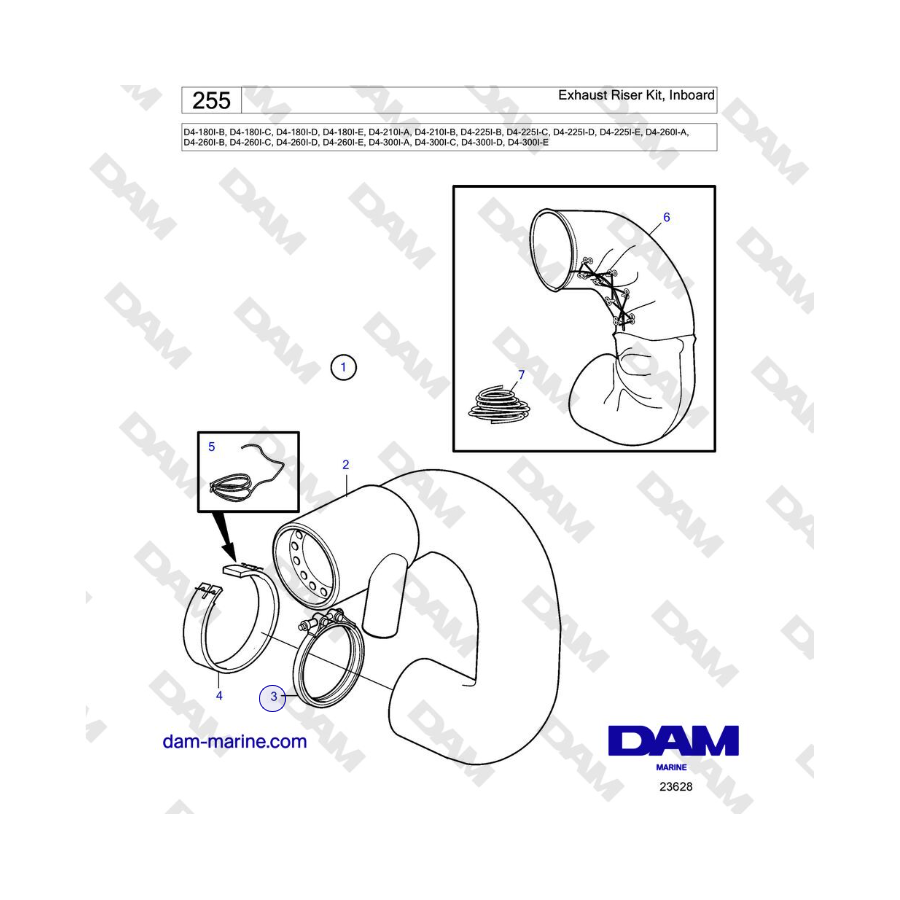 Volvo Penta D4-180I / D4-210I / D4-225I / D4-260I / D4-300I - Exhaust riser kit, inboard