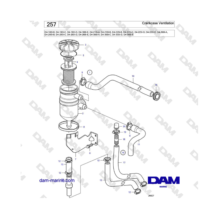 Volvo Penta D4-180I / D4-210I / D4-225I / D4-260I / D4-300I - Crankcase Ventilation