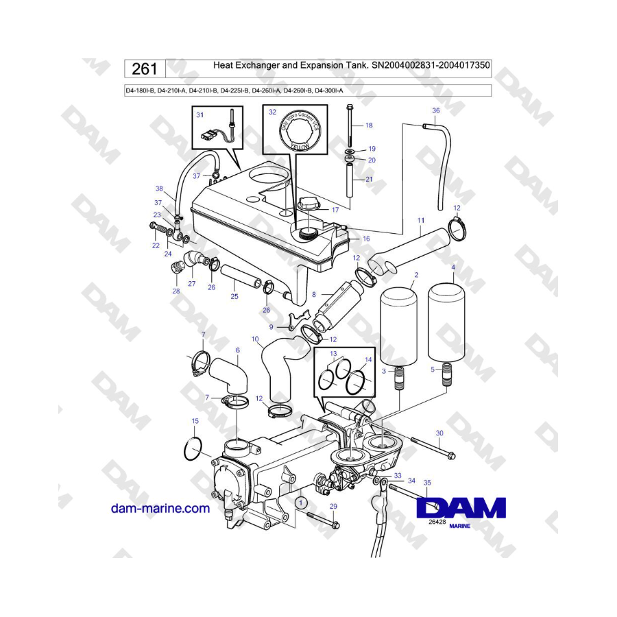 Volvo Penta D4-180I / D4-210I / D4-225I / D4-260I / D4-300I - Heat Exchanger and Expansion Tank