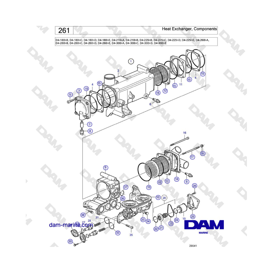 Volvo Penta D4-180I / D4-210I / D4-225I / D4-260I / D4-300I - Heat Exchanger, Components