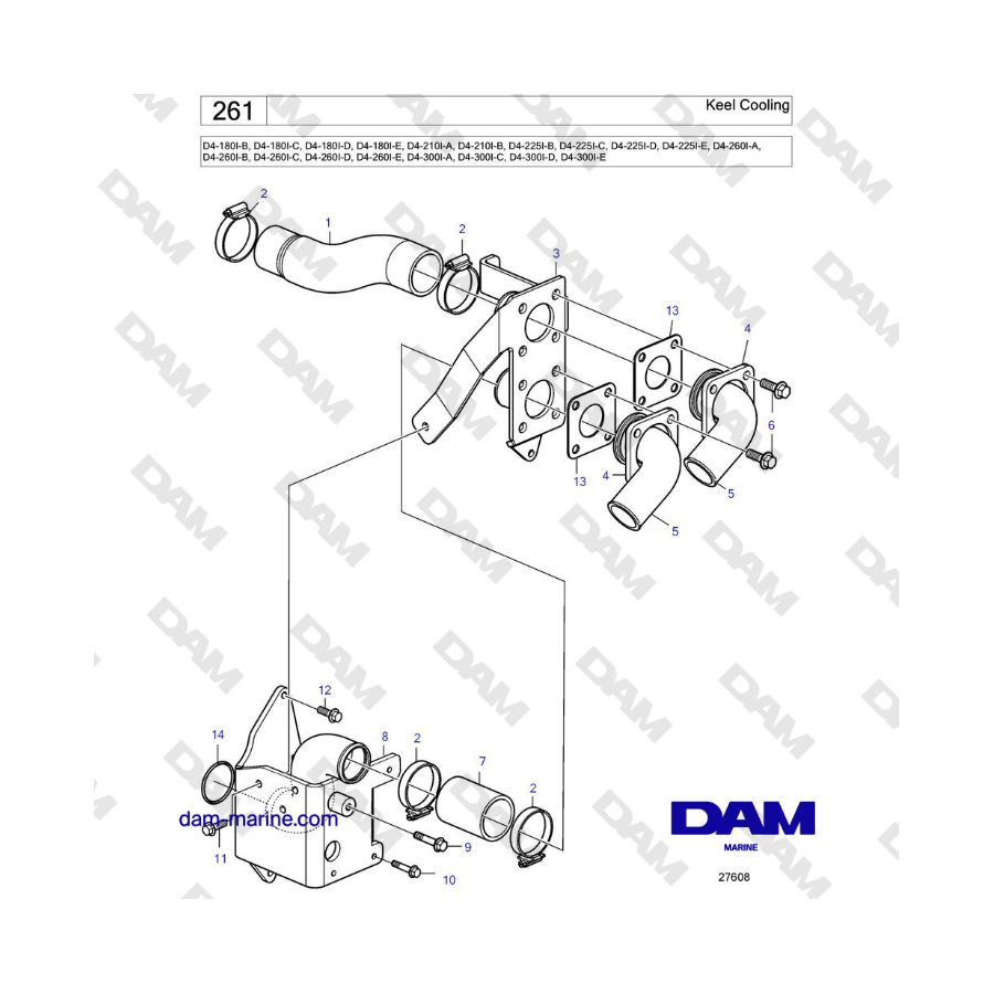 Volvo Penta D4-180I / D4-210I / D4-225I / D4-260I / D4-300I - Refrigeración de quilla