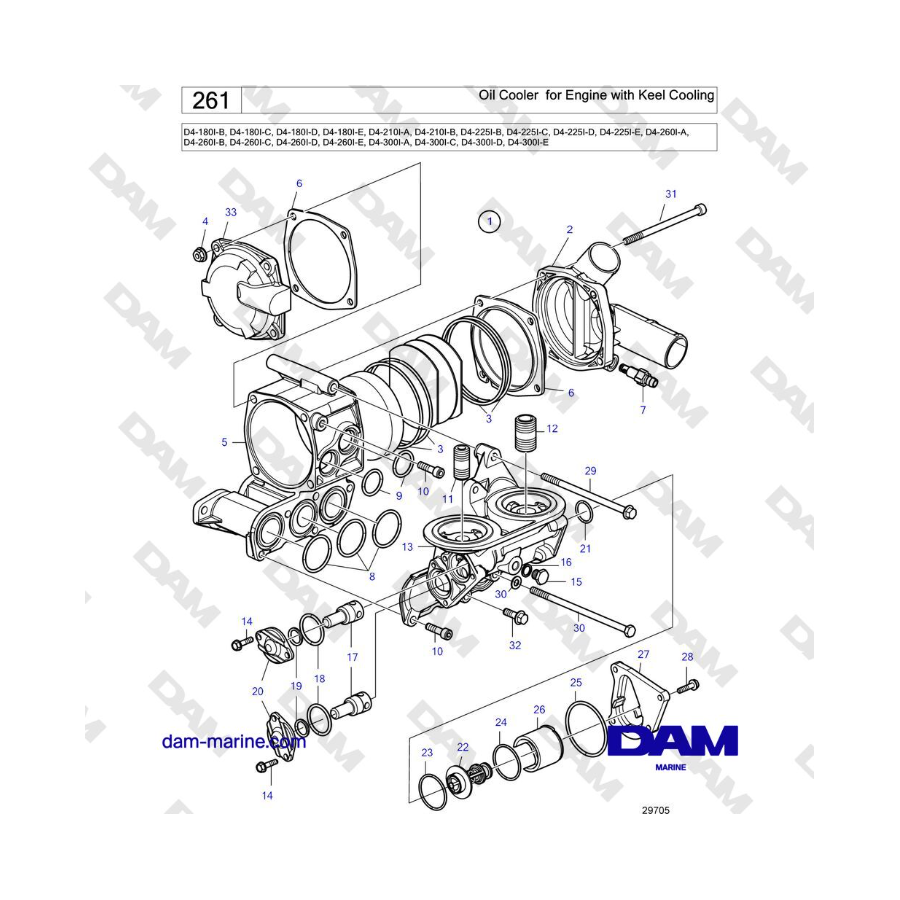 Volvo Penta D4-180I / D4-210I / D4-225I / D4-260I / D4-300I - Enfriador de aceite para motor con enfriamiento de quilla