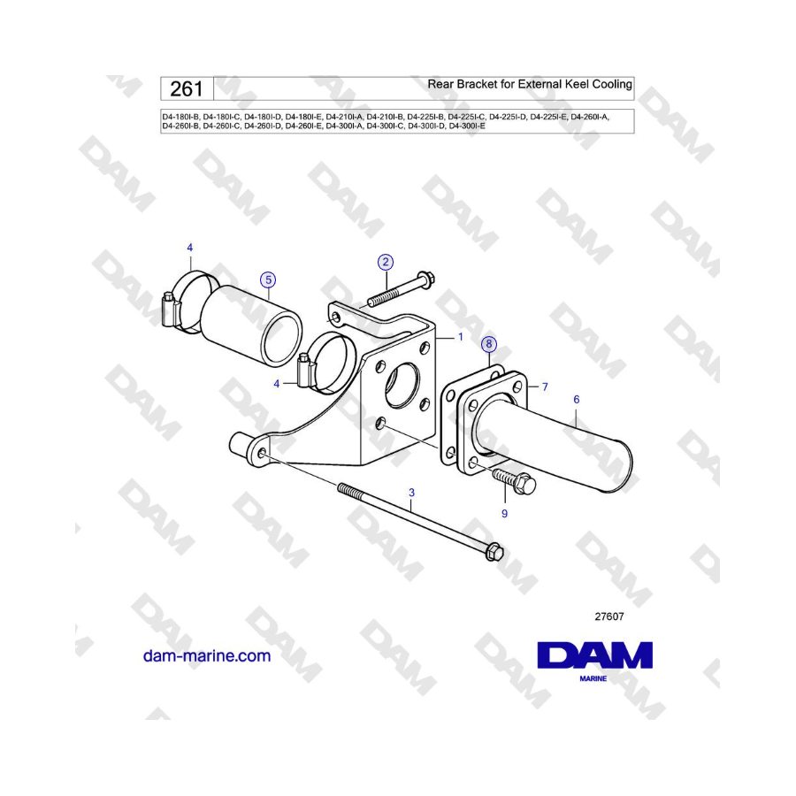 Volvo Penta D4-180I / D4-210I / D4-225I / D4-260I / D4-300I - Rear Bracket for External Keel Cooling