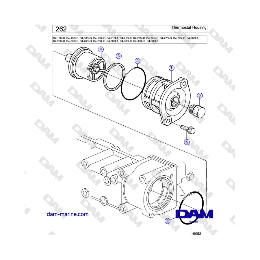 Volvo Penta D4-180I / D4-210I / D4-225I / D4-260I / D4-300I - Caja del termostato