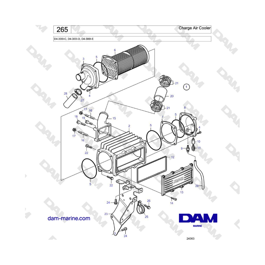 Volvo Penta D4-300I-C, D4-300I-D, D4-300I-E - Air cooler charge