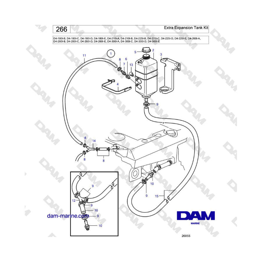 Volvo Penta D4-180I / D4-210I / D4-225I / D4-260I / D4-300I - Extra Expansion Tank Kit