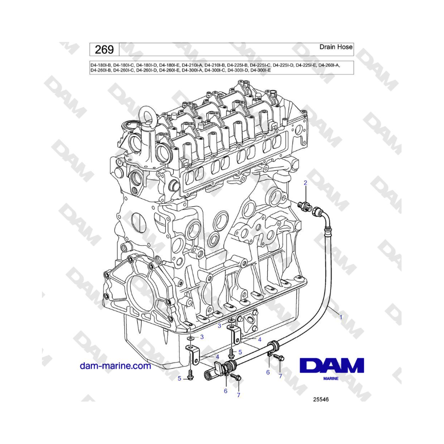 Volvo Penta D4-180I / D4-210I / D4-225I / D4-260I / D4-300I - Drain Hose