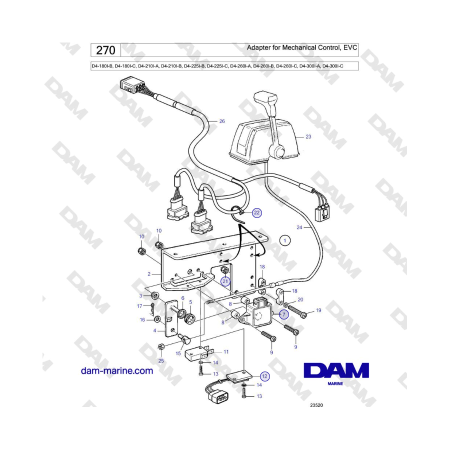 Volvo Penta D4-180I / D4-210I / D4-225I / D4-260I / D4-300I - Adaptador para Control Mecánico, EVC