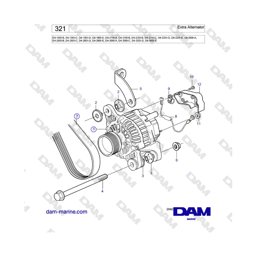 Volvo Penta D4-180I / D4-210I / D4-225I / D4-260I / D4-300I - Alternador adicional