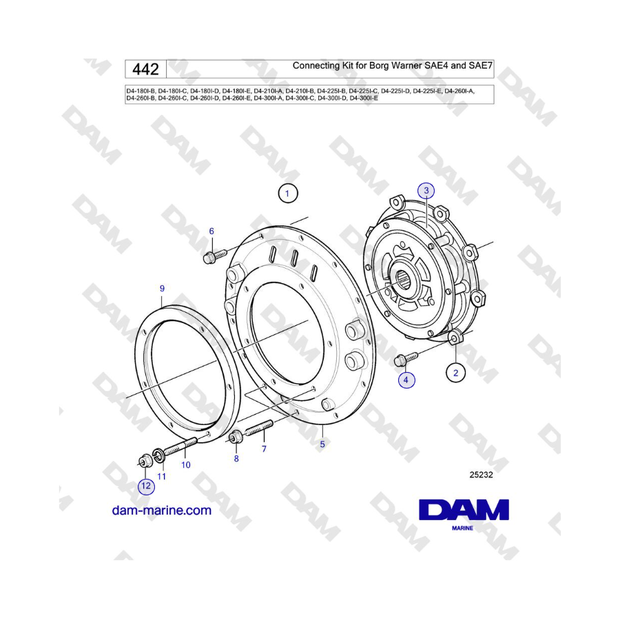 Volvo Penta D4-180I / D4-210I / D4-225I / D4-260I / D4-300I - Connecting Kit for Borg Warner