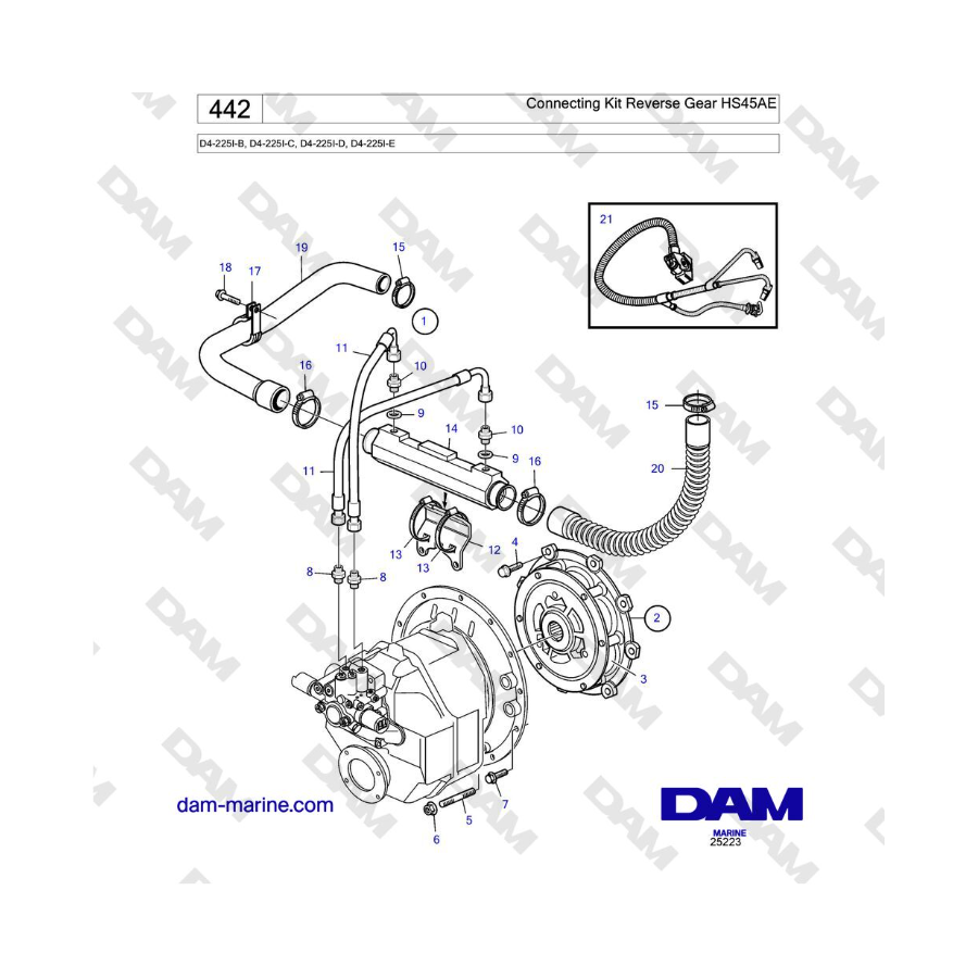 Volvo Penta D4-225I-B, D4-225I-C, D4-225I-D, D4-225I-E - Connecting Kit Reverse Gear HS45AE