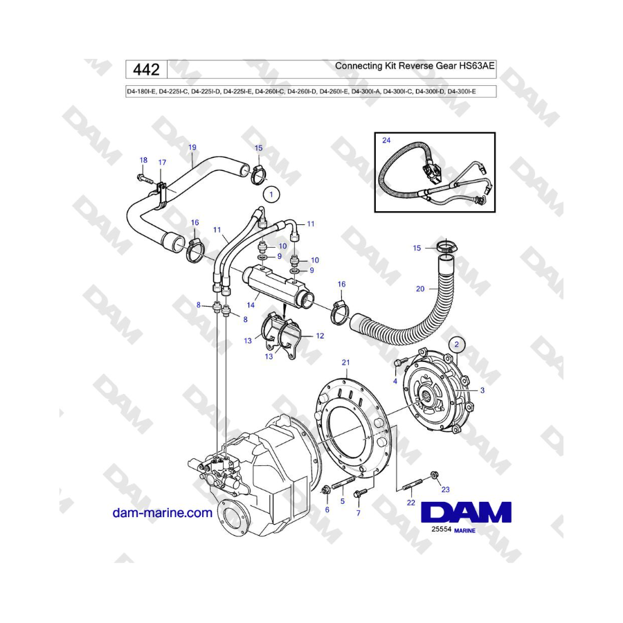 Volvo Penta D4-180I / D4-210I / D4-225I / D4-260I / D4-300I - Connecting Kit Reverse Gear HS63AE