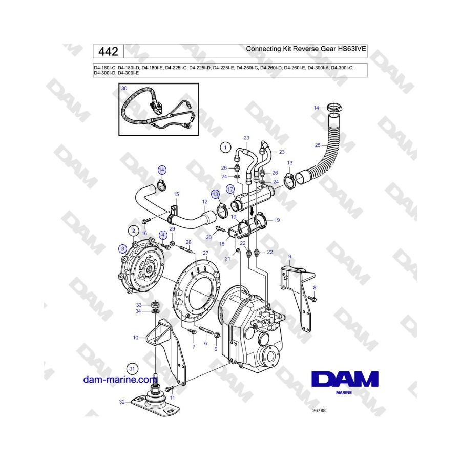 Volvo Penta D4-180I / D4-210I / D4-225I / D4-260I / D4-300I - Connecting Kit Reverse Gear HS63IVE