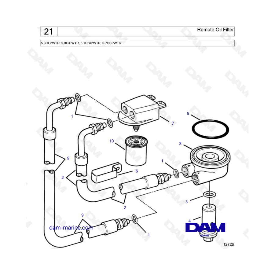 Volvo Penta 5.7L GS - Filtro de aceite remoto