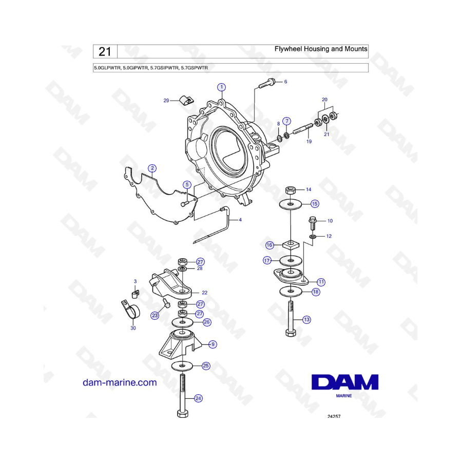 Volvo Penta 5.7L GS - Carcasa y soportes del volante