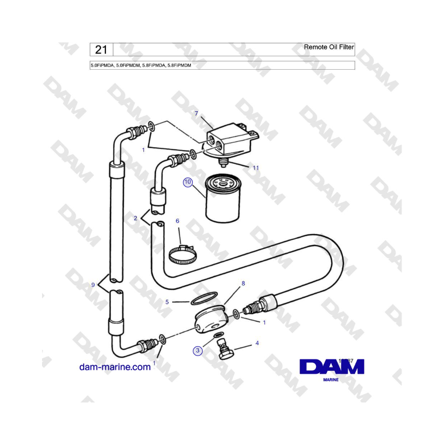 Volvo Penta 5.0L FI - Filtro de aceite remoto