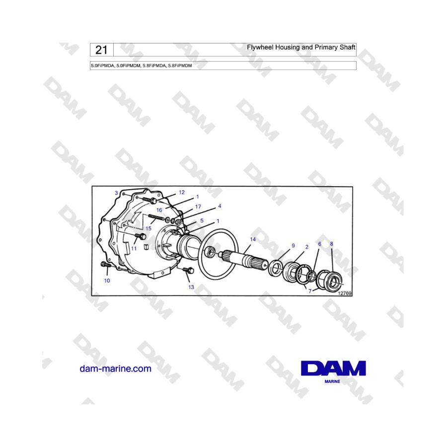 Volvo Penta 5.0L FI - Caja del volante y eje primario