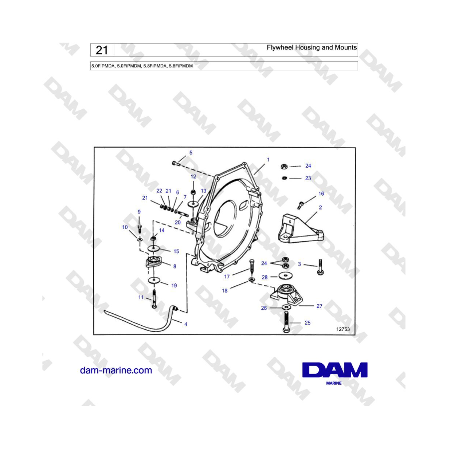 Volvo Penta 5.0L FI - Carcasa del volante y soportes