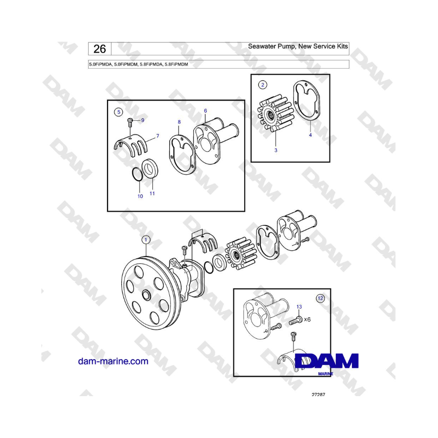 Volvo Penta 5.0L FI - Bomba de agua de mar, nuevos kits de servicio