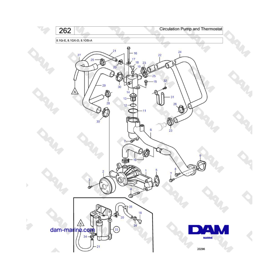 Volvo Penta 8.1L OSI - Bomba de circulación y termostato