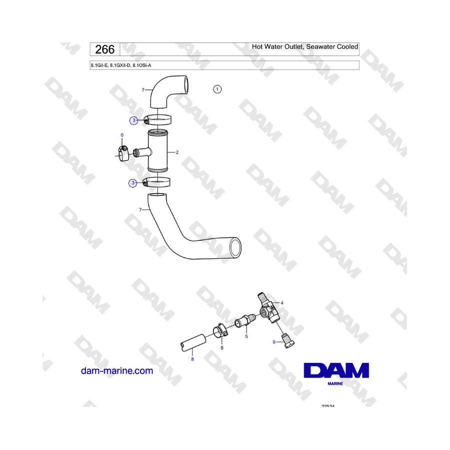 Volvo Penta 8.1L OSI - Hot Water Outlet, Seawater Cooled 