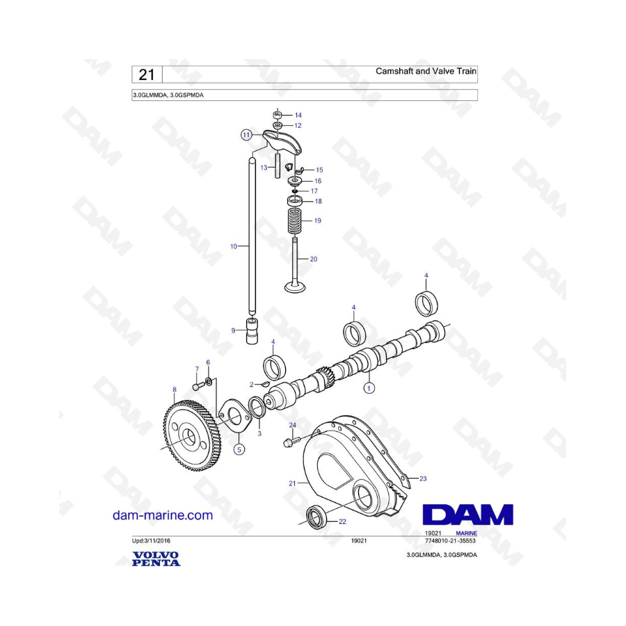 Volvo Penta 3.0L GL - Árbol de levas y tren de válvulas