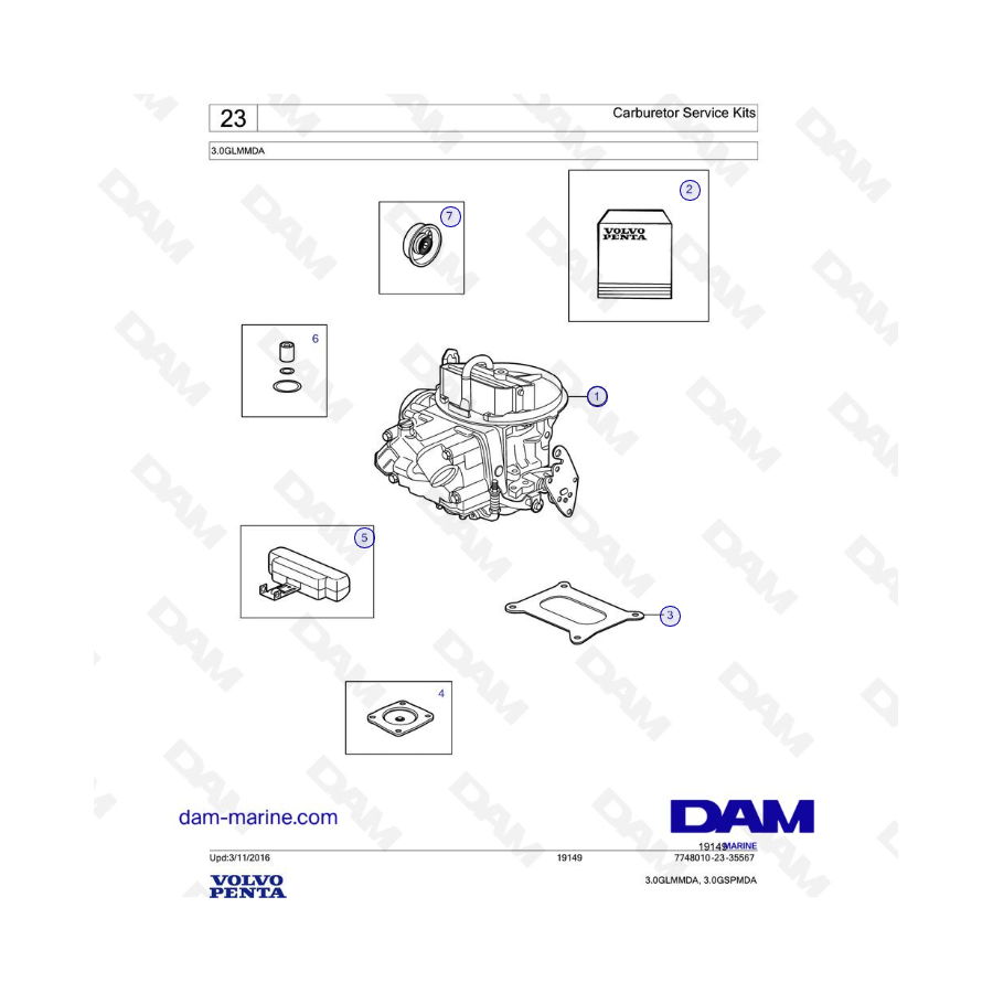 Volvo Penta 3.0L GL - Carburetor Service Kits