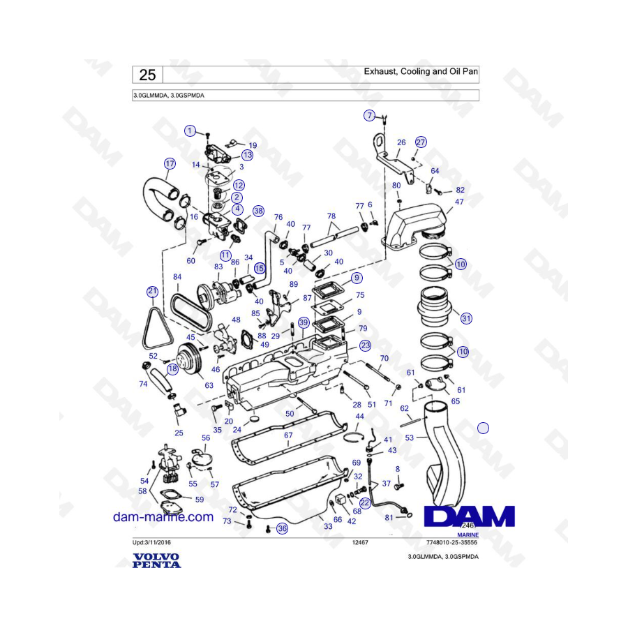 Volvo Penta 3.0L GL - Exhaust, Cooling and Oil Pan