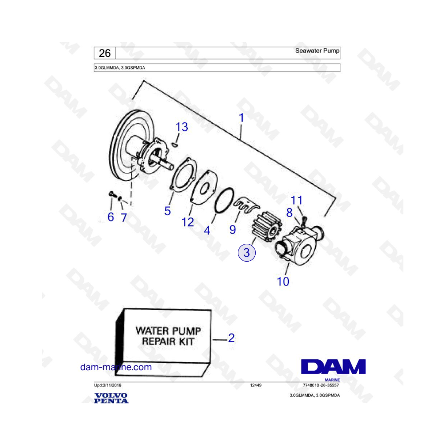 Volvo Penta 3.0L GL - Bomba de agua de mar