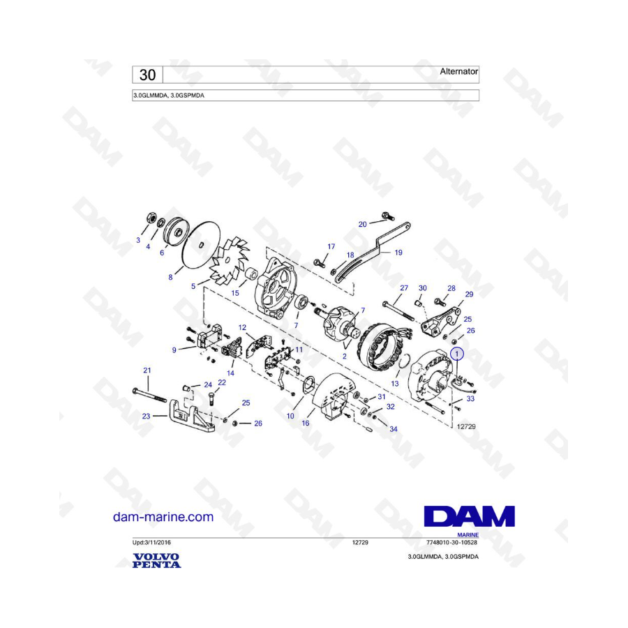 Volvo Penta 3.0L GL - Alternador