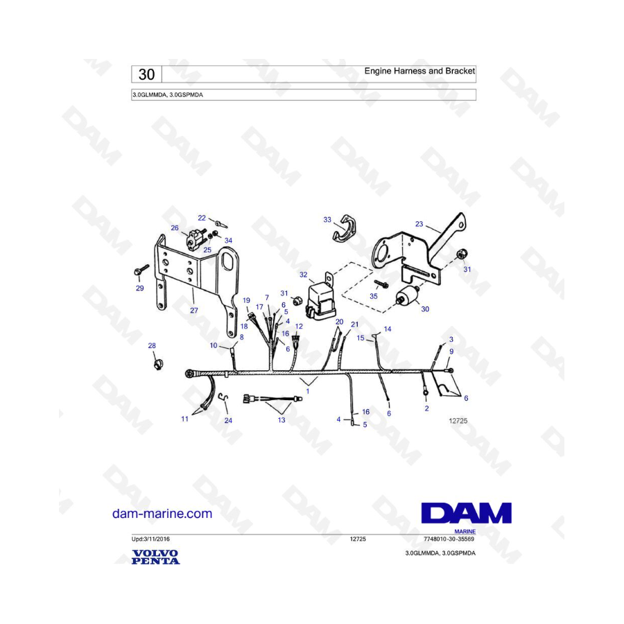 Volvo Penta 3.0L GL - Arnés y soporte del motor