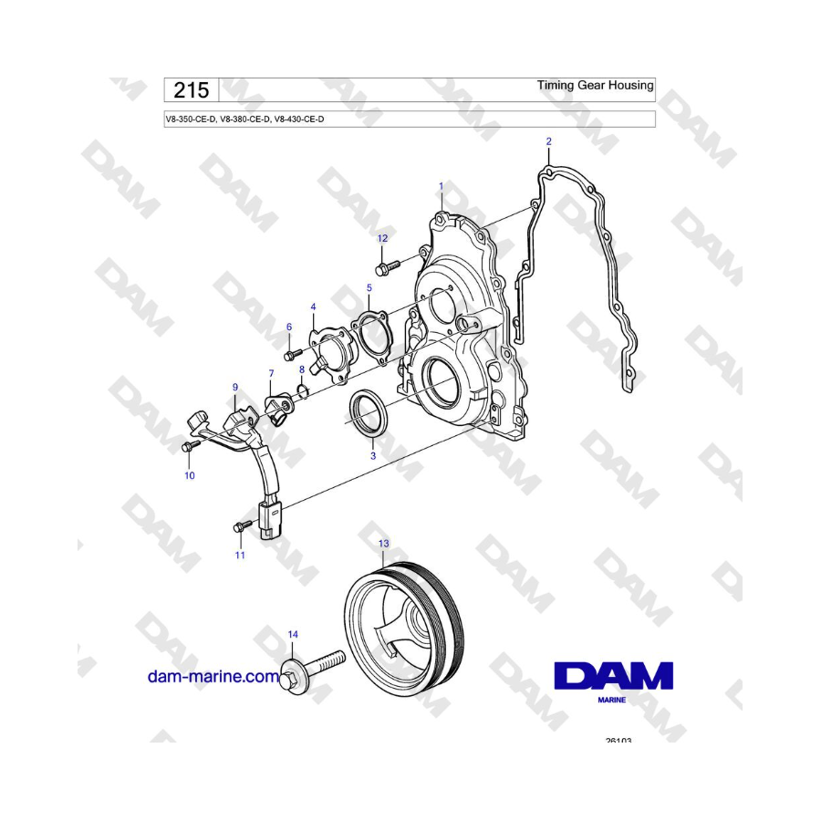 Volvo Penta V8-430 - Caja de engranajes de distribución