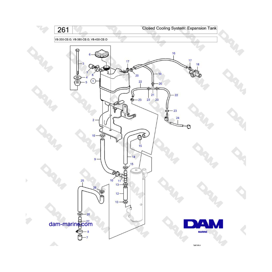 Volvo Penta V8-430 - Sistema de refrigeración cerrado: depósito de expansión