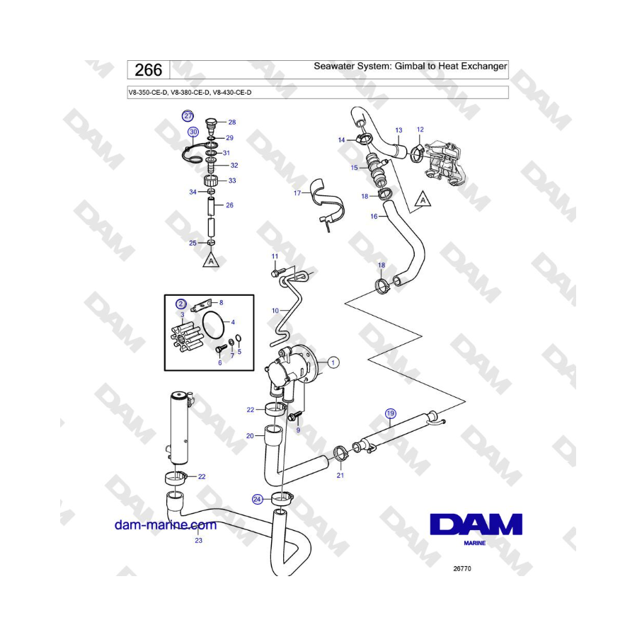 Volvo Penta V8-430 - Seawater System: Gimbal to Heat Exchanger