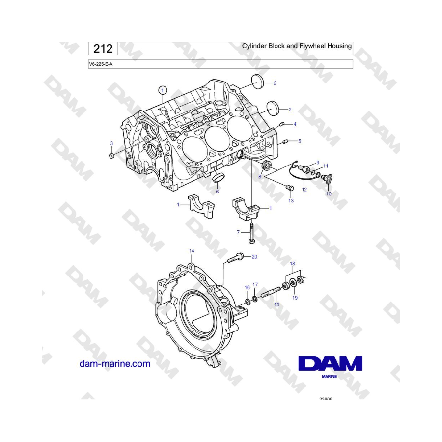 Volvo Penta V6-225 - Bloque de cilindros y carcasa del volante