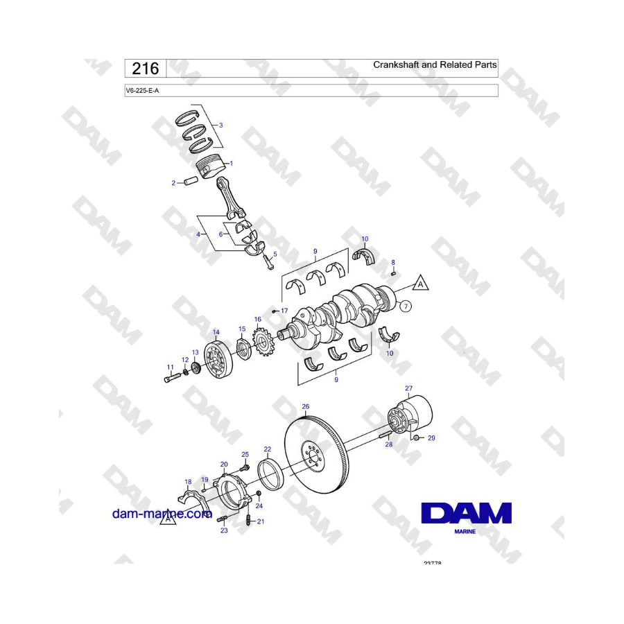 Volvo Penta V6-225 - Cigüeñal y piezas relacionadas