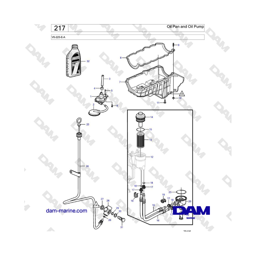 Volvo Penta V6-225 - Oil Pan and Oil Pump