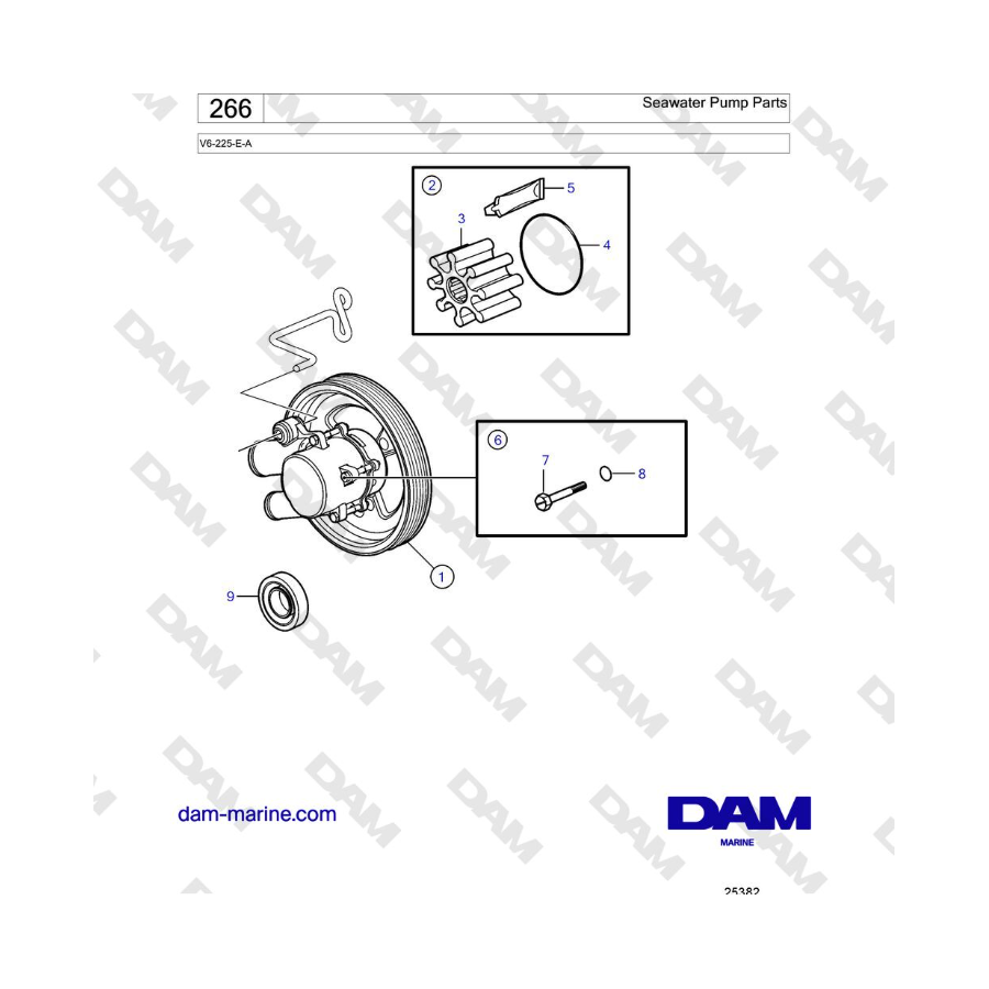 Volvo Penta V6-225 - Bomba de agua de mar Piezas