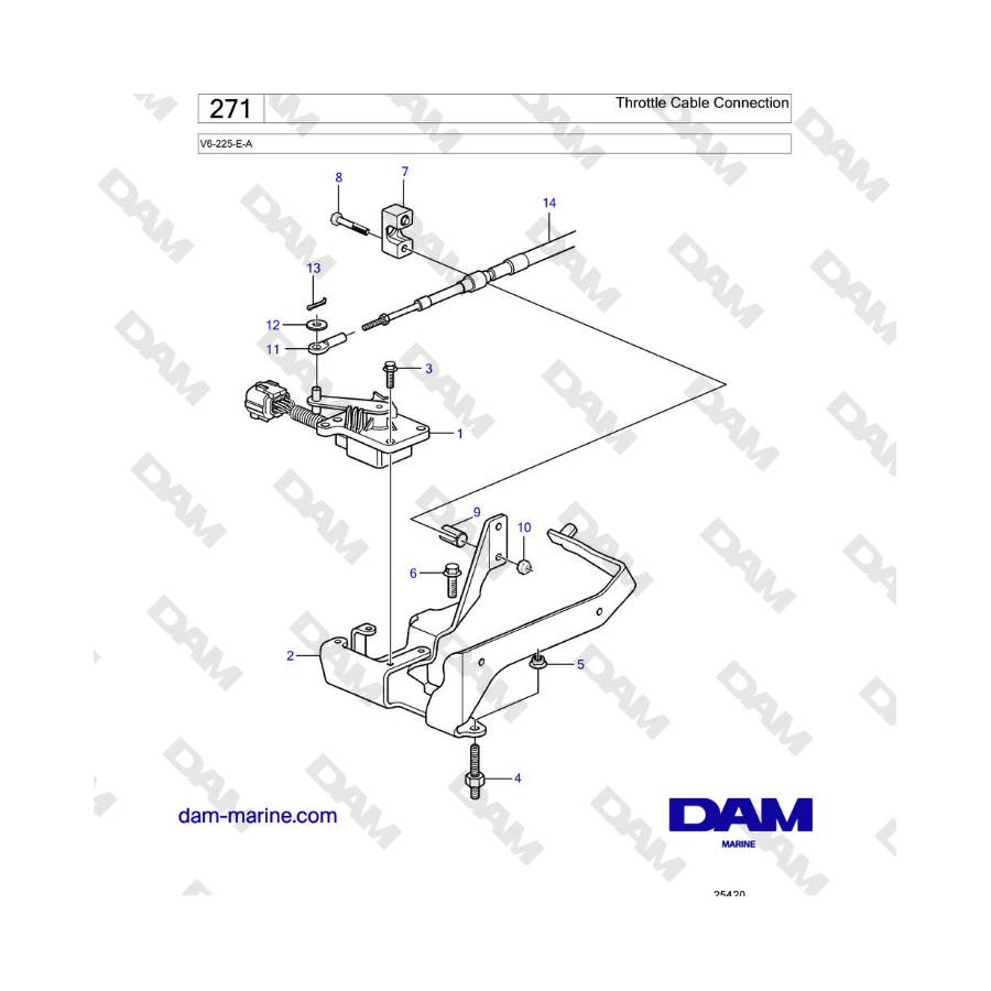 Volvo Penta V6-225 - Conexión del cable del acelerador