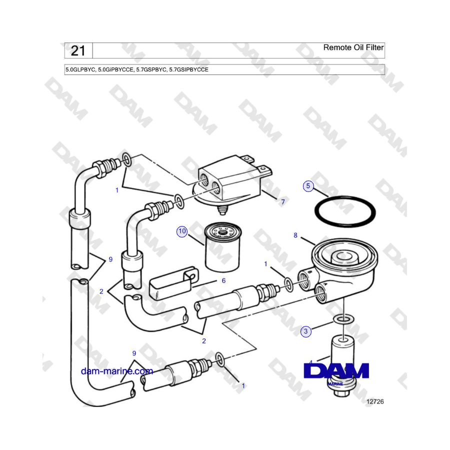 Volvo Penta 5.7L GSI - Filtro de aceite remoto