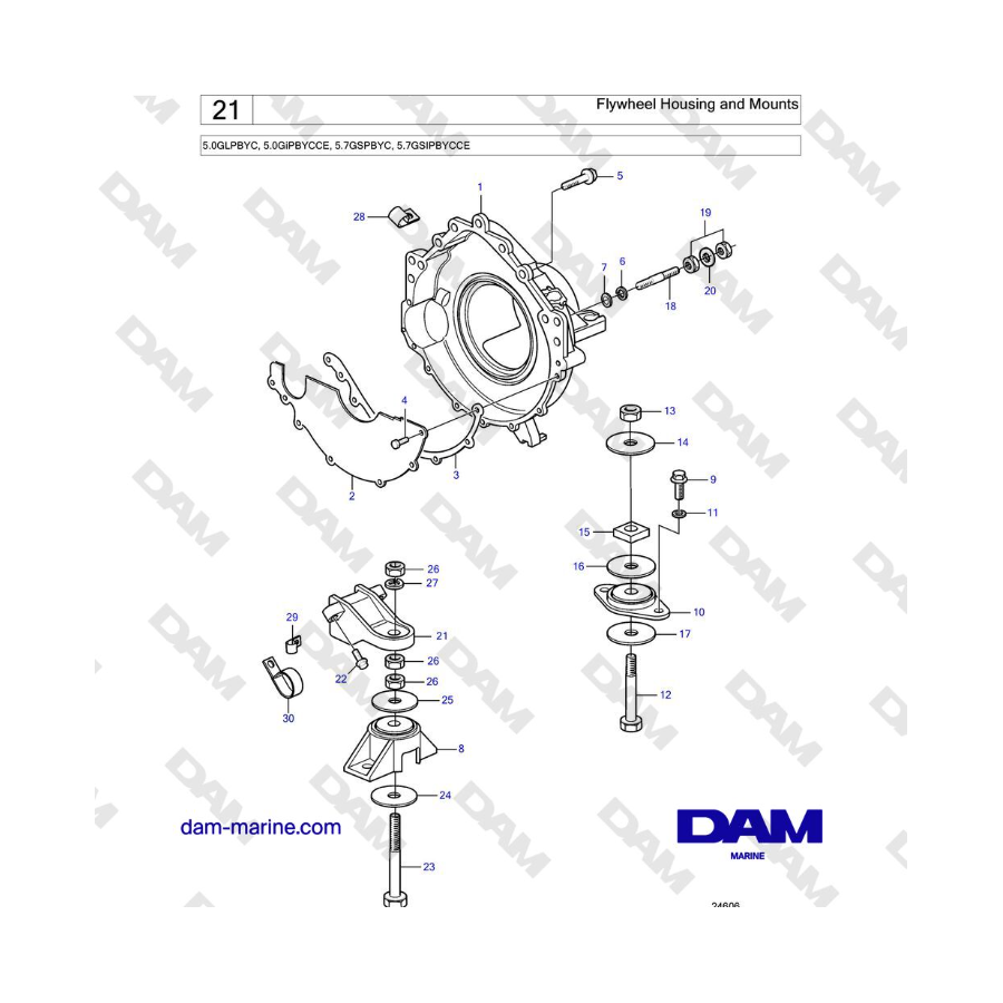 Volvo Penta 5.7L GSI - Carcasa y soportes del volante