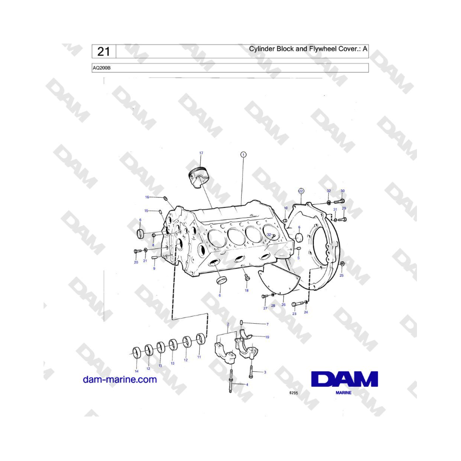 Volvo Penta AQ200B - Bloque de cilindros y tapa del volante.: A