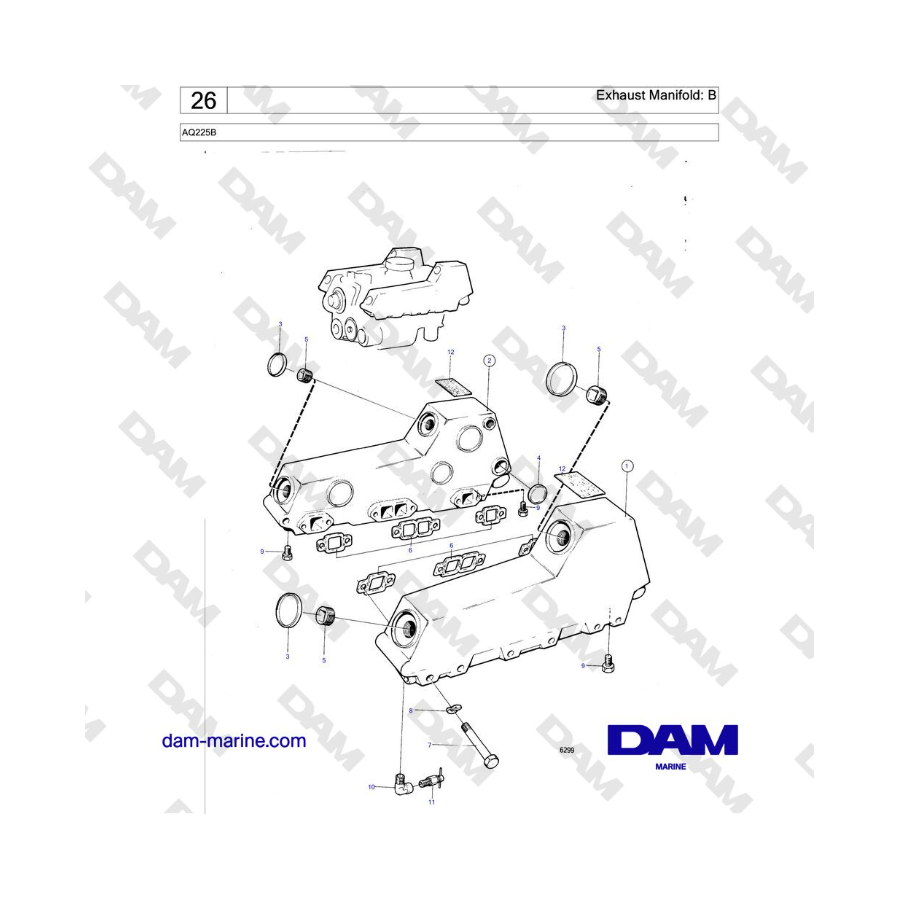 Volvo Penta AQ225B - Colector de escape: B