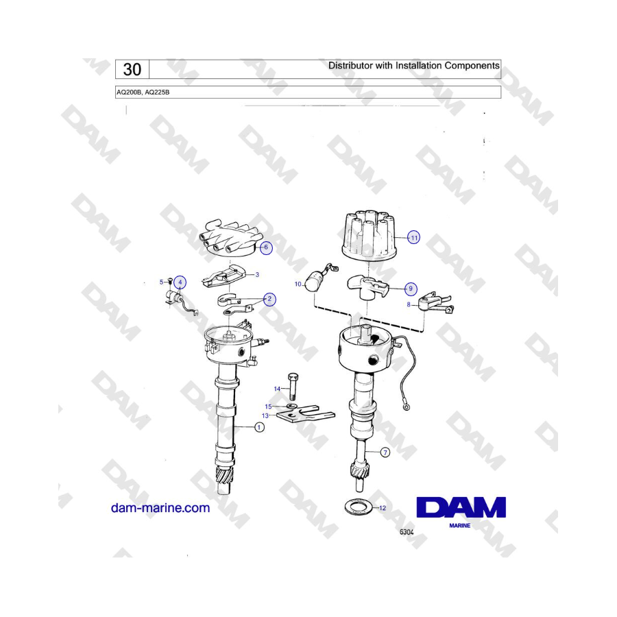 Volvo Penta AQ200B / AQ225B - Distributor with Installation Components