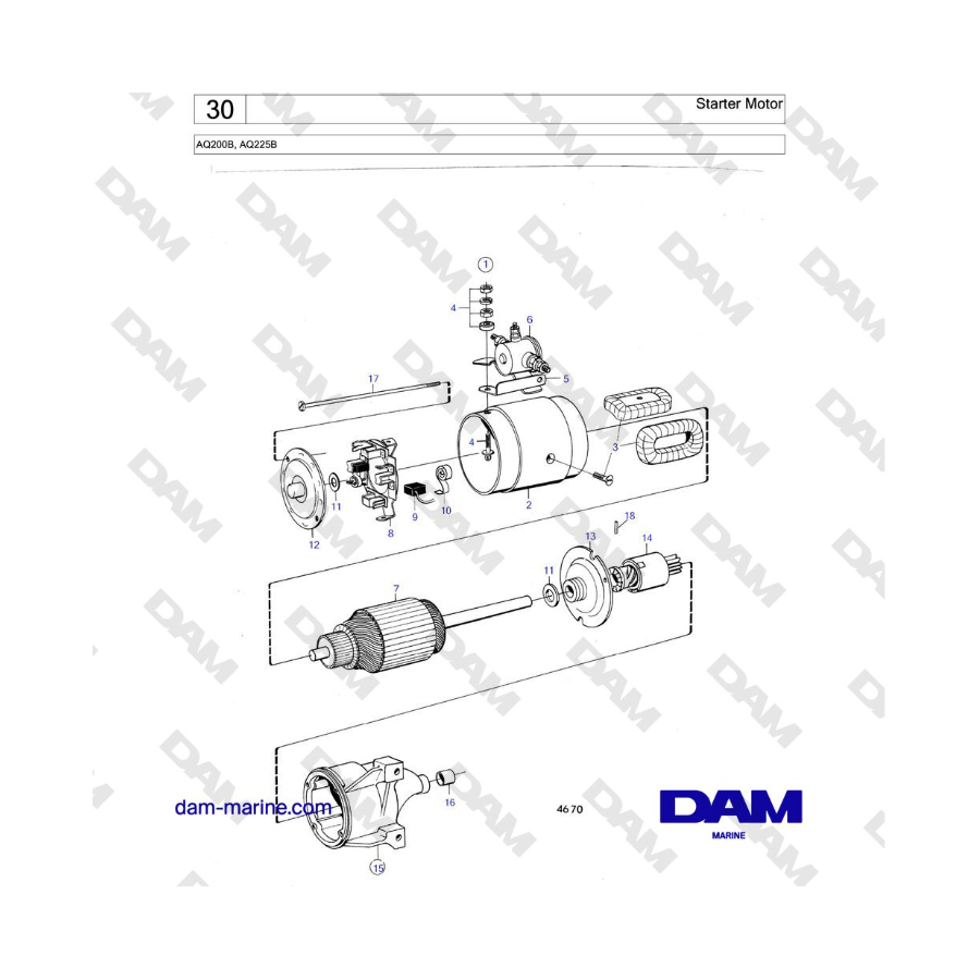 Volvo Penta AQ200B / AQ225B - Motor de arranque