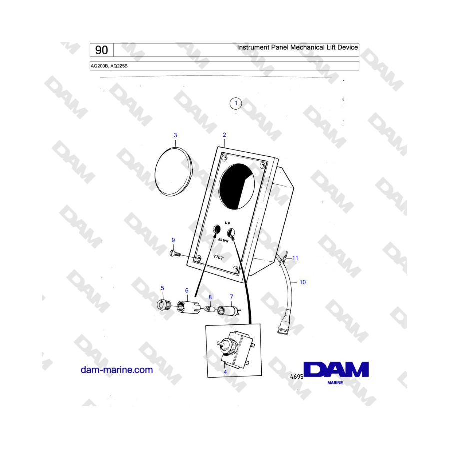 Volvo Penta AQ200B / AQ225B - Dispositivo de elevación mecánica del panel de instrumentos