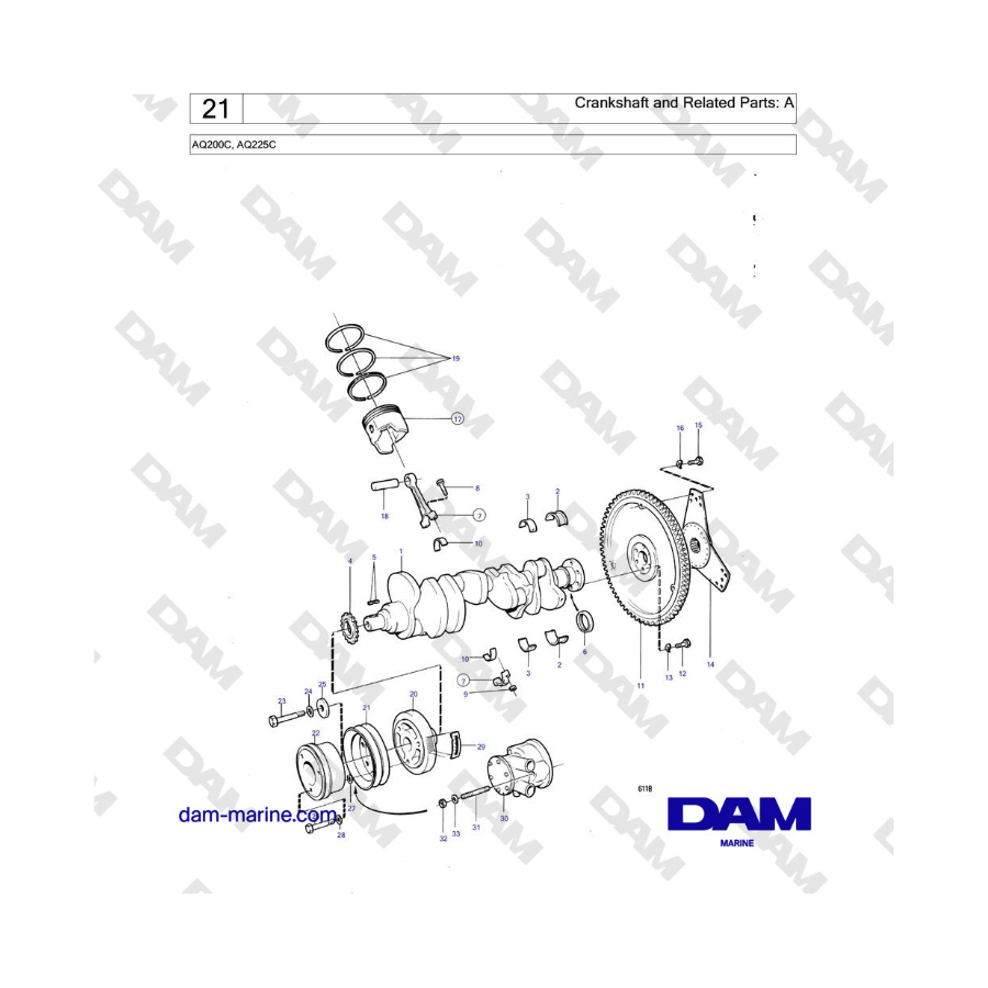 Volvo Penta AQ200C / AQ225C - Cigüeñal y piezas relacionadas: A