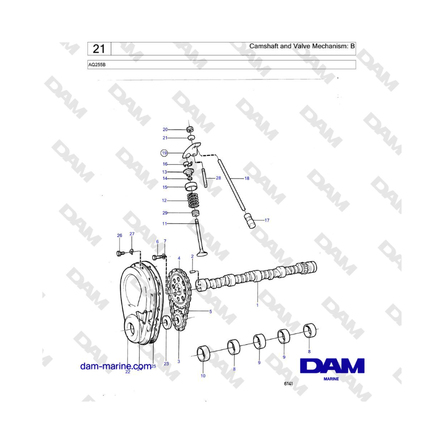 Volvo Penta AQ225B - Árbol de levas y mecanismo de válvulas: B